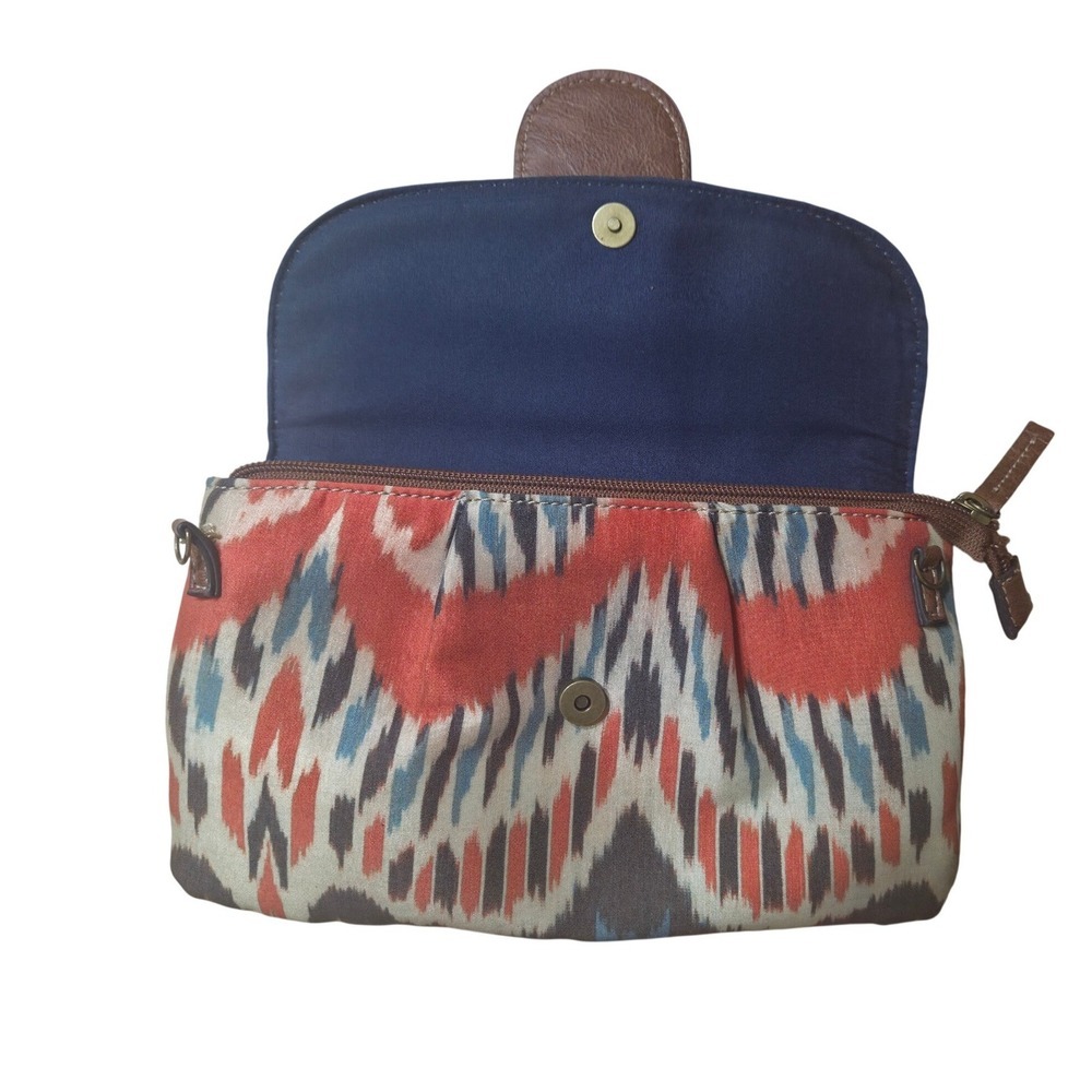 Chaps Womens Brown Leather Ikat Print Clutch Wallet Clutch Bag - Picture 3 of 6